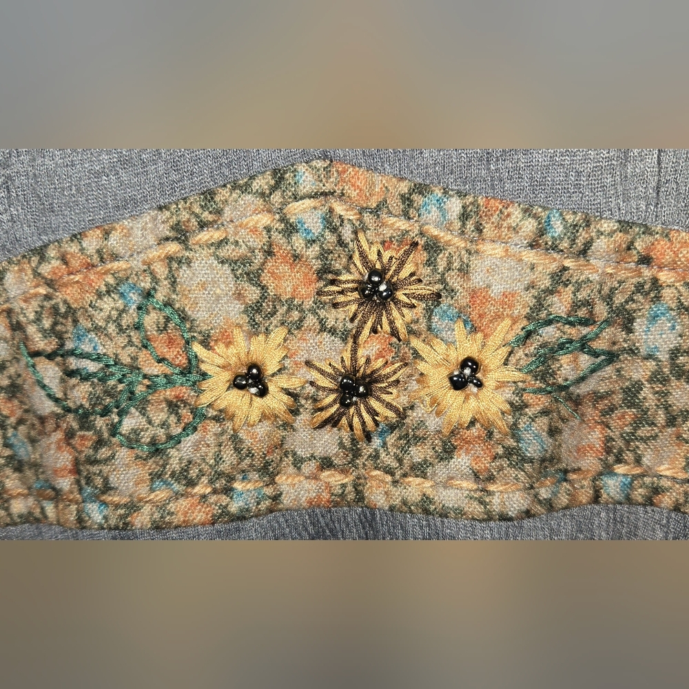 Anthropologie Nick & Mo Long Sleeve Gray Floral Patterned Ruffle Dress Sz M - Picture 3 of 4